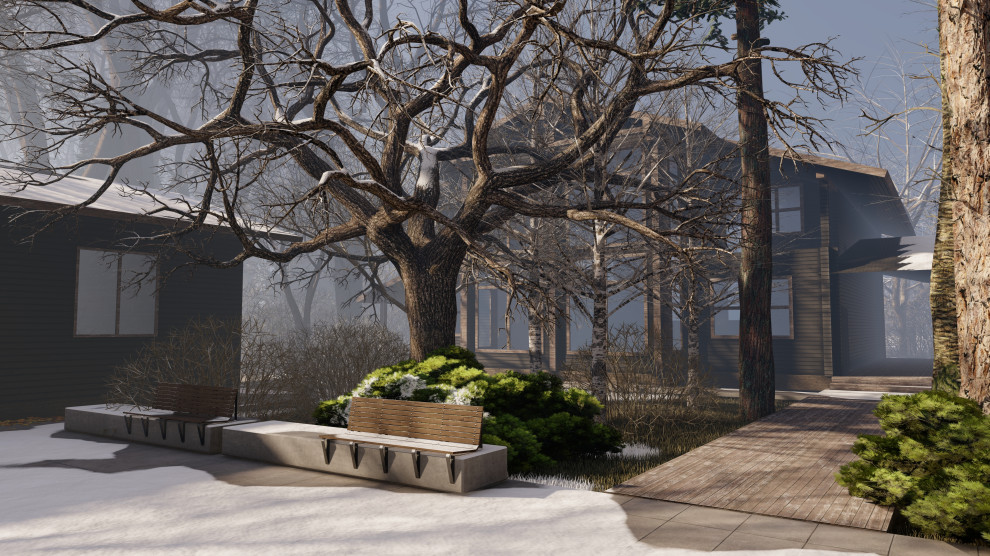 РЕЗИДЕНЦИЯ «ЛЕСНАЯ»Сезонная визуализация концепции благоустройства участка в лес