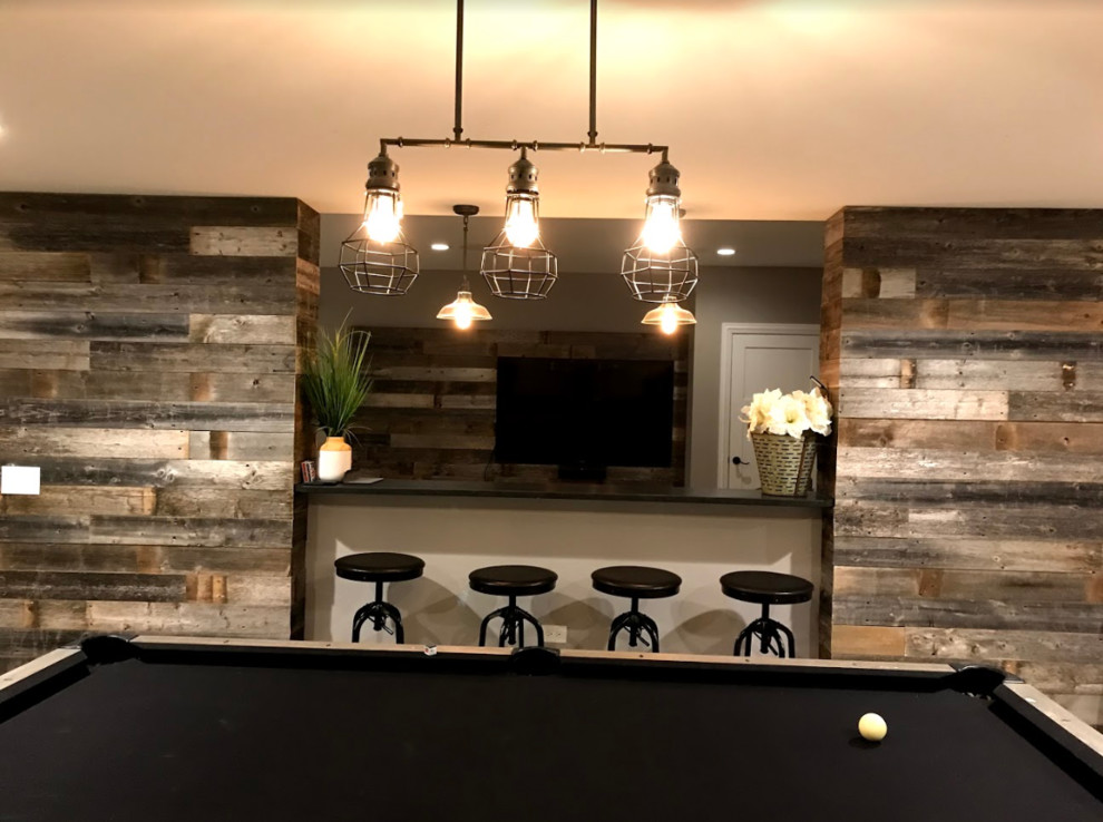 Inspiration for a large transitional underground light wood floor and beige floor basement remodel with beige walls and no fireplace