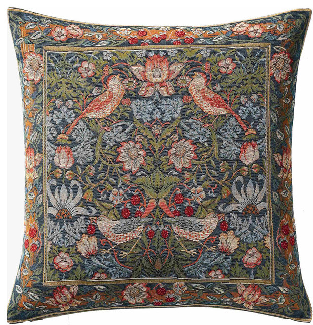 French Tapestry Throw Pillow Cover Floral William Morris Orange Tree Woven 19x19