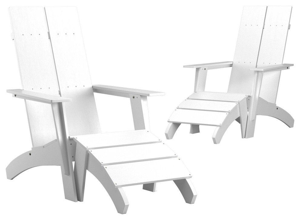 2 Large Vertical Slatted Back Adirondack Patio Chairs With Ottomans