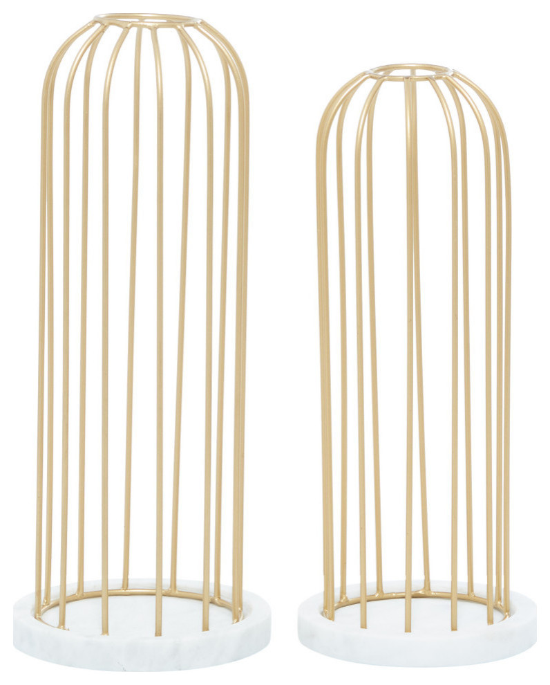 Gold Marble Contemporary Candle Holder Set of 2 11", 12"H Contemporary Candleholders by