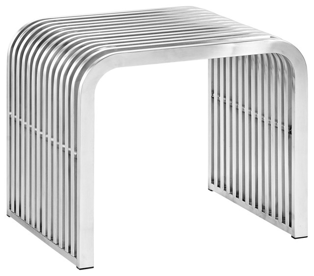 Modern Contemporary Urban Mid Century Living Room Bench, Silver, Metal
