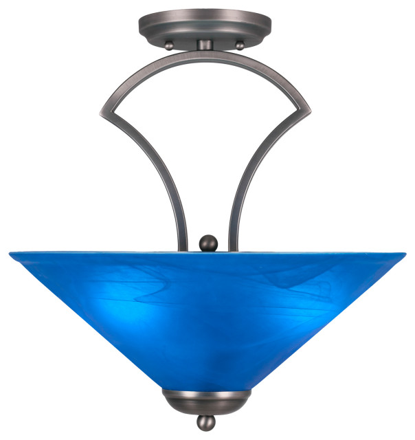 Zilo Semi Flush With 3 Bulbs Dark Granite Finish With 16 Blue