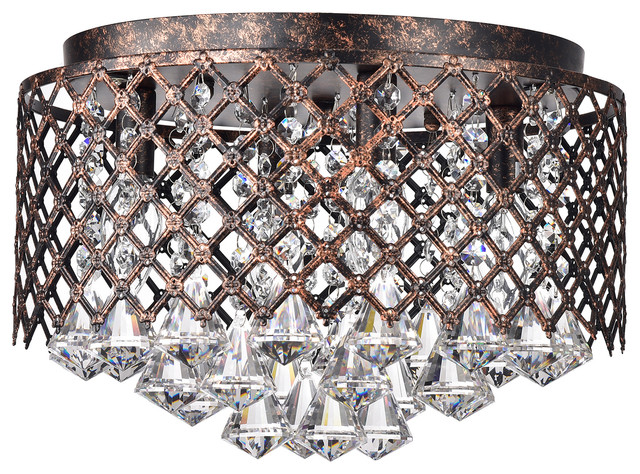 4 Light Antique Copper Lattice Crystal Flush Mount Chandelier 4 Light Antique Copper Lattice Crystal Flush Mount Chandelier Traditional Ceiling Lighting By Edvivi
