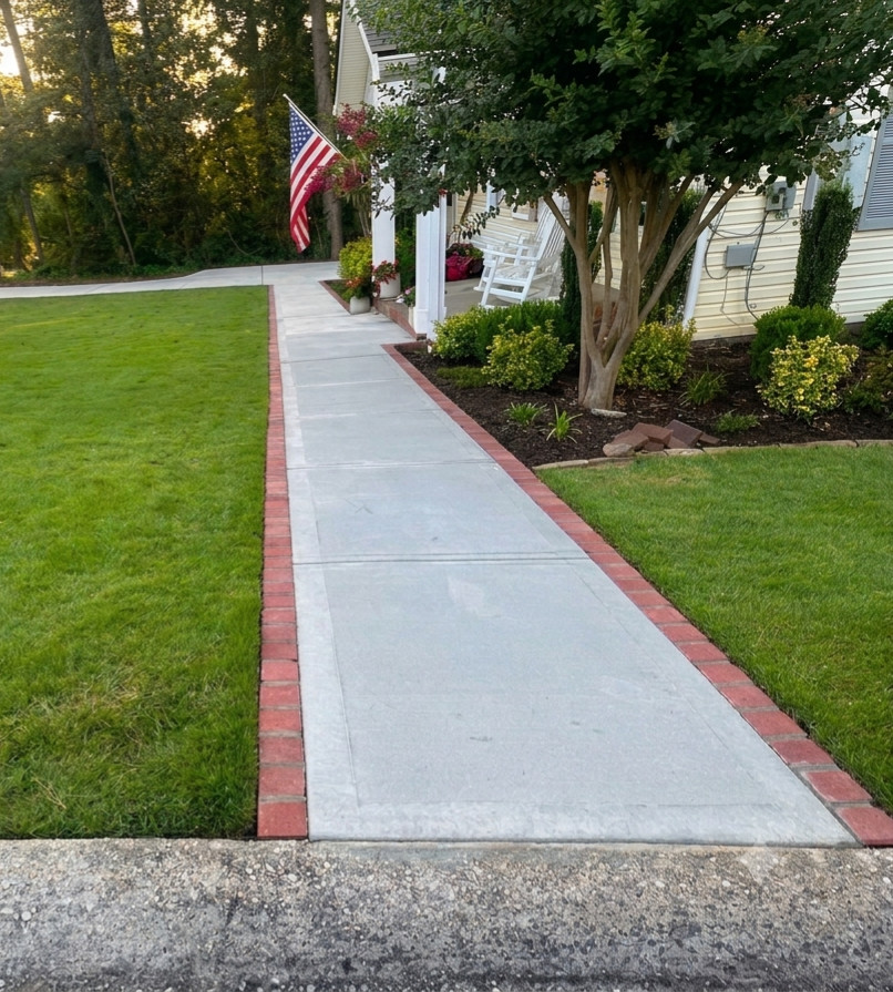 New Garage Foundation, Concrete Driveway & Brick Border Sidewalk