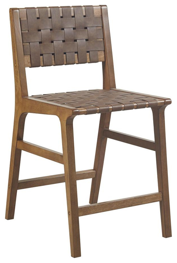 Faux Leather Woven Counter Stool 24H, See below, Brown Tropical Outdoor Lounge Sets by