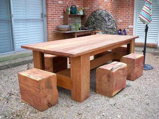 Picnic Table With Cedar Log Stools Contemporary Patio Austin