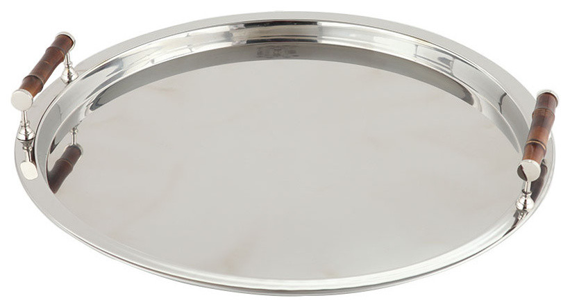 Nickel Round Tray With Bamboo Handle