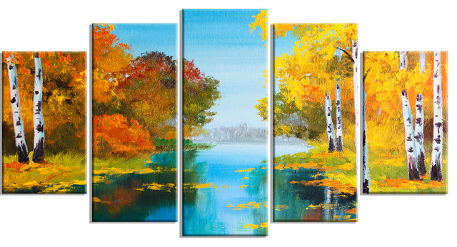 "Birch Forest Near the River" Landscape Canvas Print