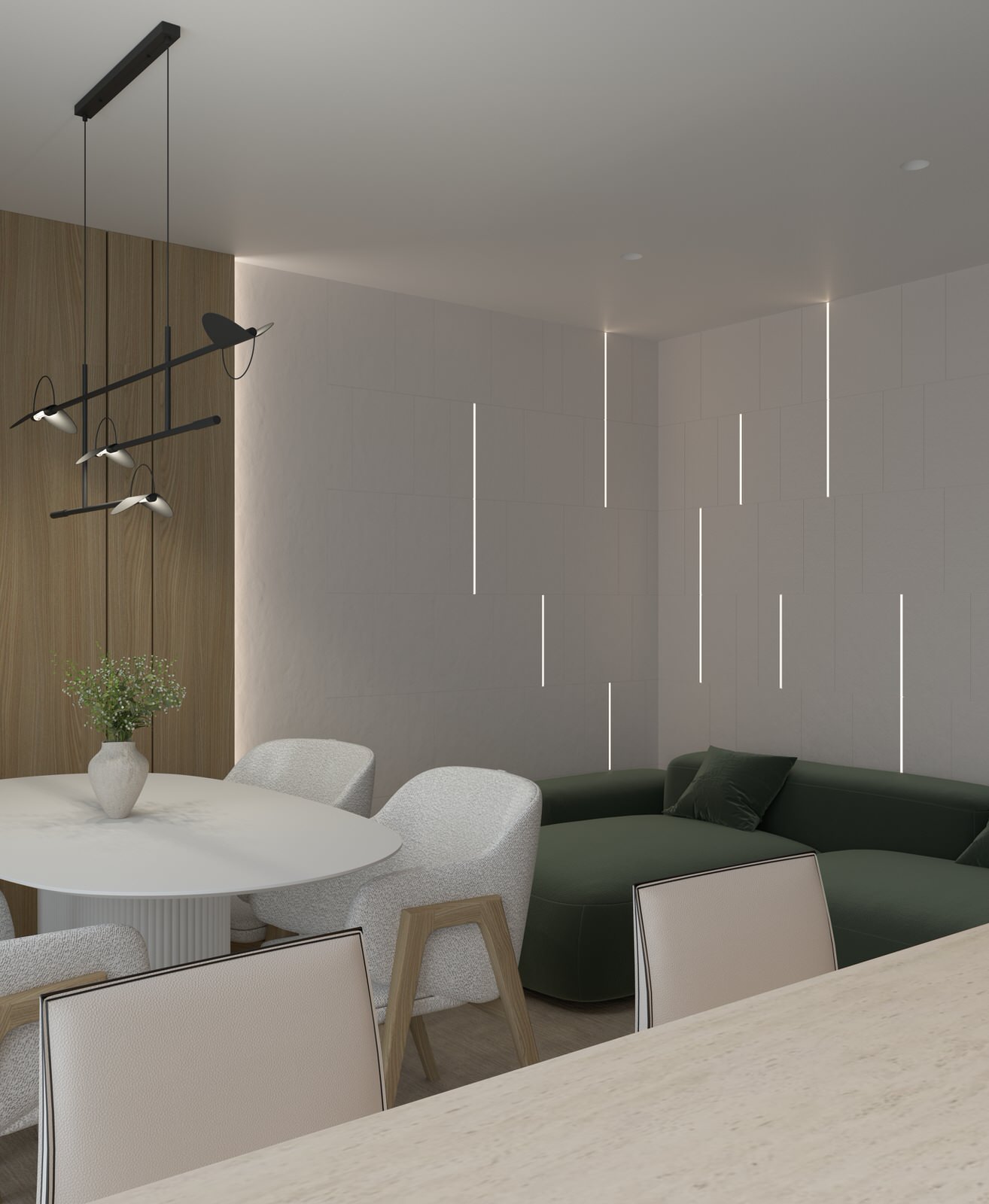 Проект кухни-гостиной в Санкт-Петербурге, стиль джапанди