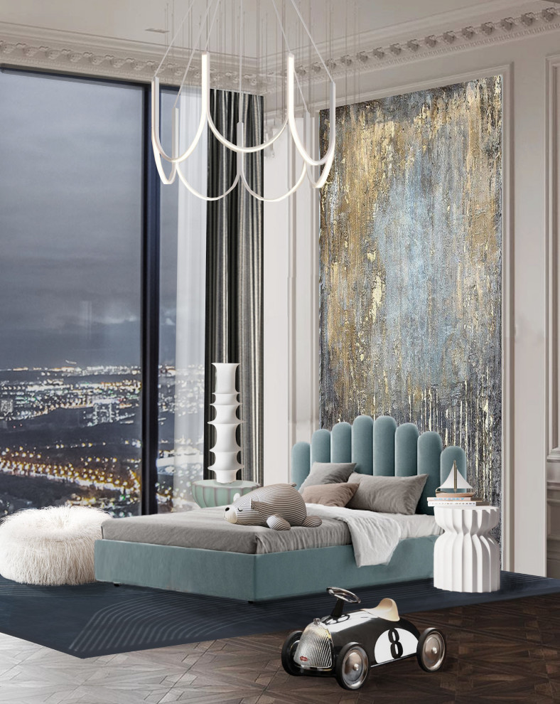 Вариант оформления акцентной стены за изголовьем кровати в детской комнате.