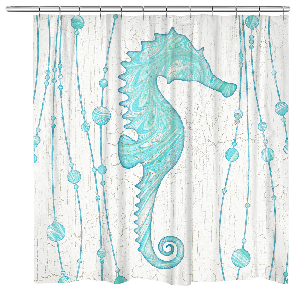 Marble Seahorse Shower Curtain Beach Style Shower Curtains by