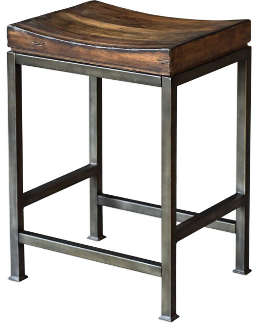 Beck Bar Stool, Dark Walnut and Brushed Steel Industrial Bar Stools