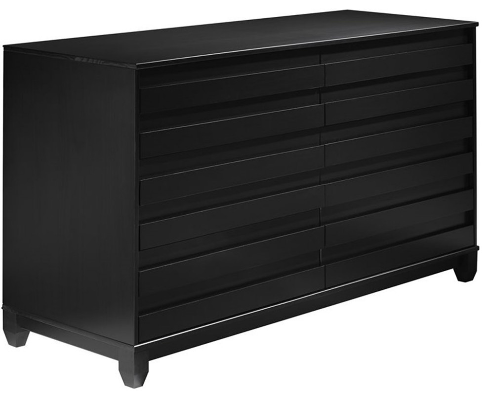 Walker Edison Modern Grooved Panel 6Drawer Solid Wood Bedroom Dresser in Black Contemporary