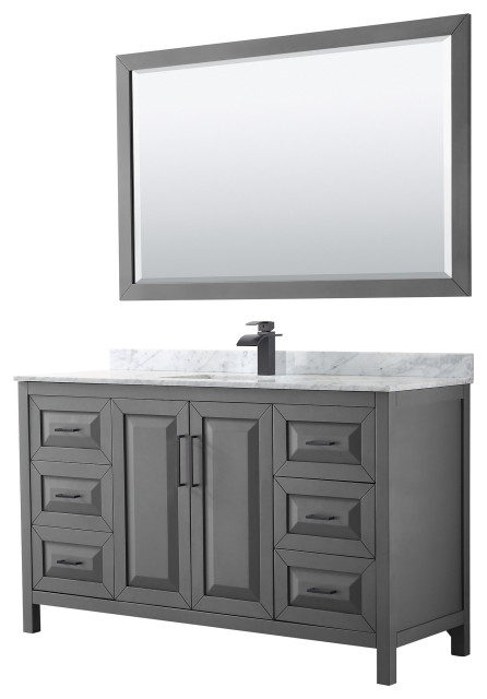Daria 60" Single Vanity, Dark Gray, Top, Square Matte Black Trim, 58 ...