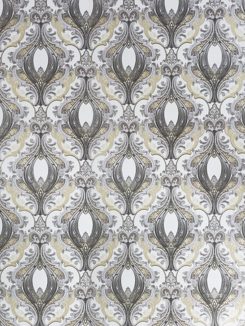 White Gold Gray Silver textured Wallpaper Victorian Damask - Traditional -  Wallpaper - by Wallcoverings Mart | Houzz