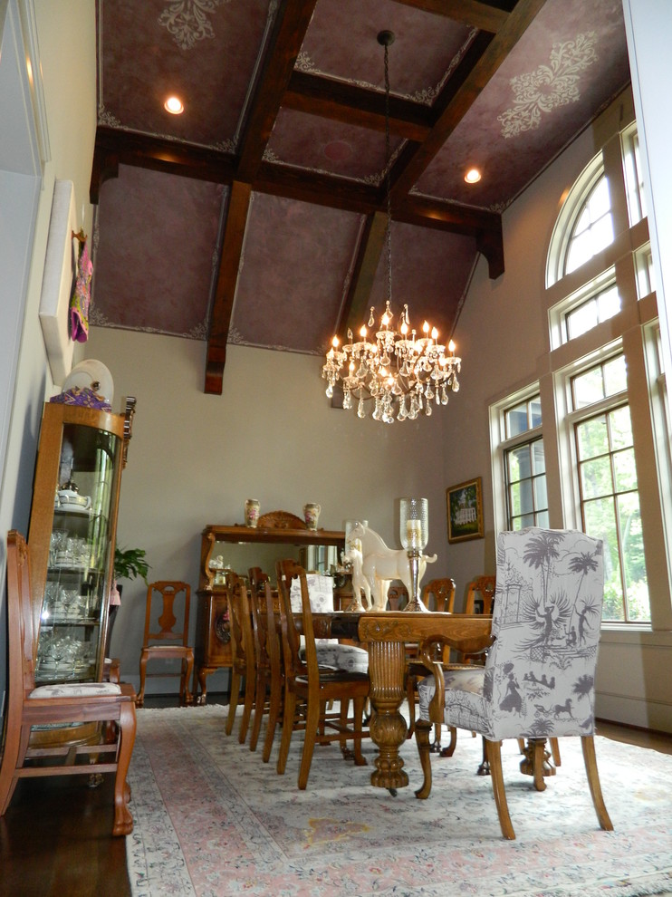 Inspiration for a large rustic dark wood floor enclosed dining room remodel with white walls and no fireplace