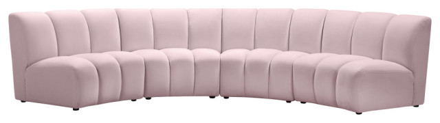Infinity Channel Tufted Velvet Upholstered Modular Chair, Pink, 4 Piece