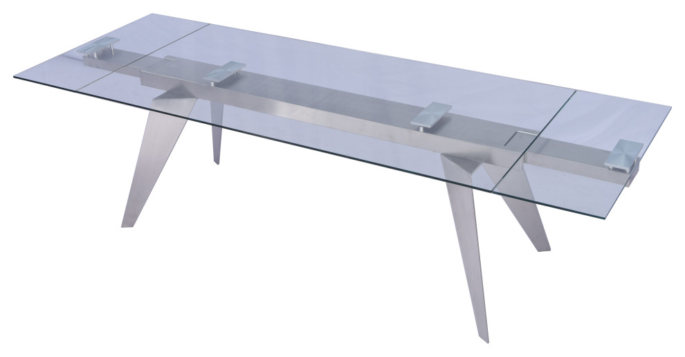 Whiteline Kristy Extendable Dining Table Tempered Clear Glass Top Contemporary Dining Tables By Gwg Outlet