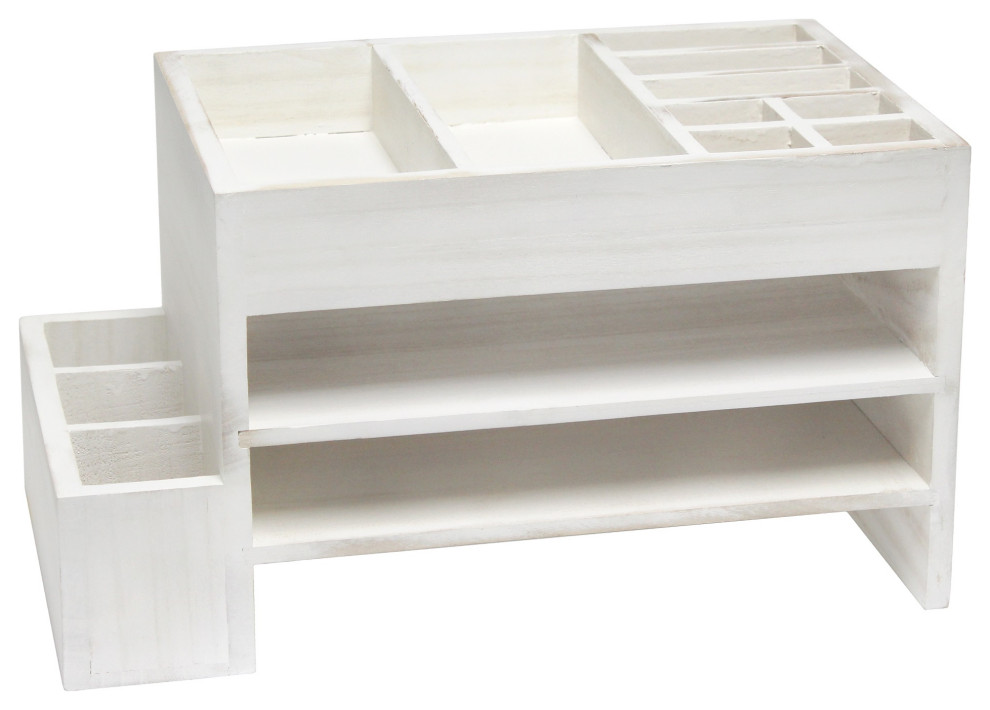 Office Tiered Desk Organizer With Storage Cubbies and Letter Tray
