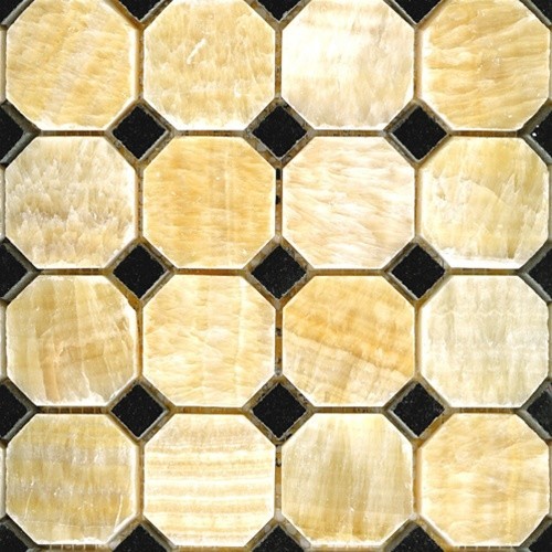 Honey Polished Octagon Pattern Mesh-Mounted Onyx Tile