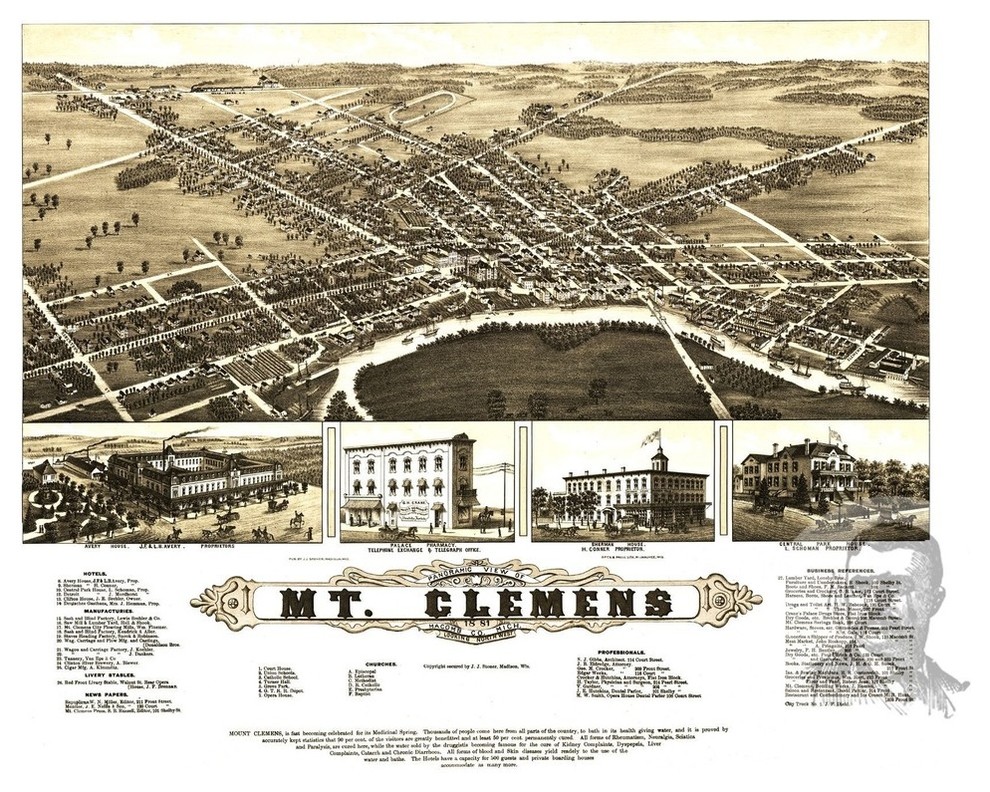 Old Map of Mt. Clemens Michigan 1881, Vintage Map Art Print, 18"x24 