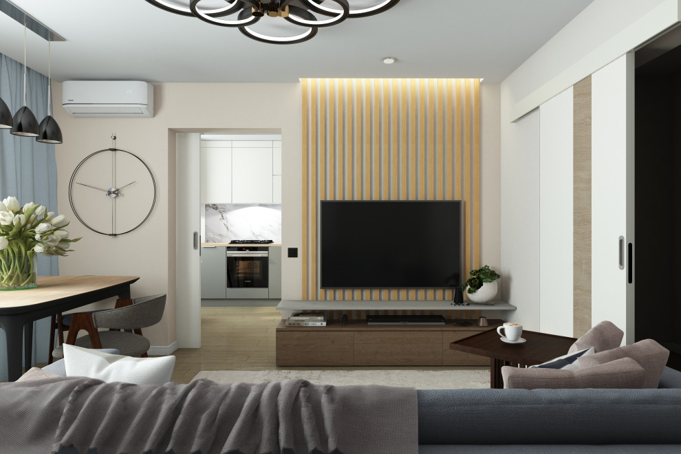 Гостиная из проекта трехкомнатной квартиры для молодой семейной пары с ребенком