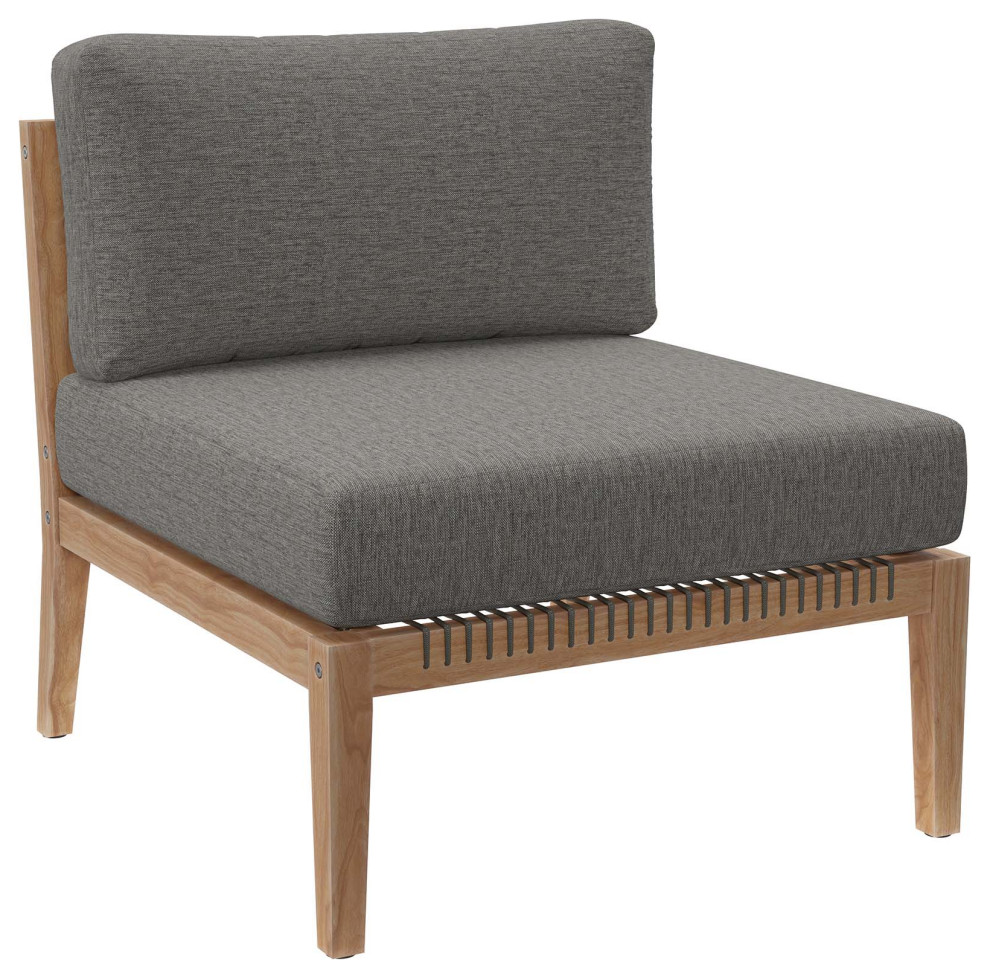 Clearwater Outdoor Patio Teak Wood Armless Chair, Gray Graphite Modern Outdoor Lounge Chairs