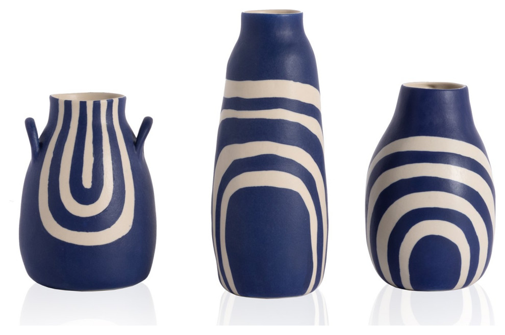 Keshi Vases, Set Of 3, Blue And White Contemporary Vases by Four Hands Houzz