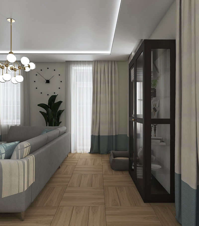 Интерьер кухни-столовой с гостиной в частном доме