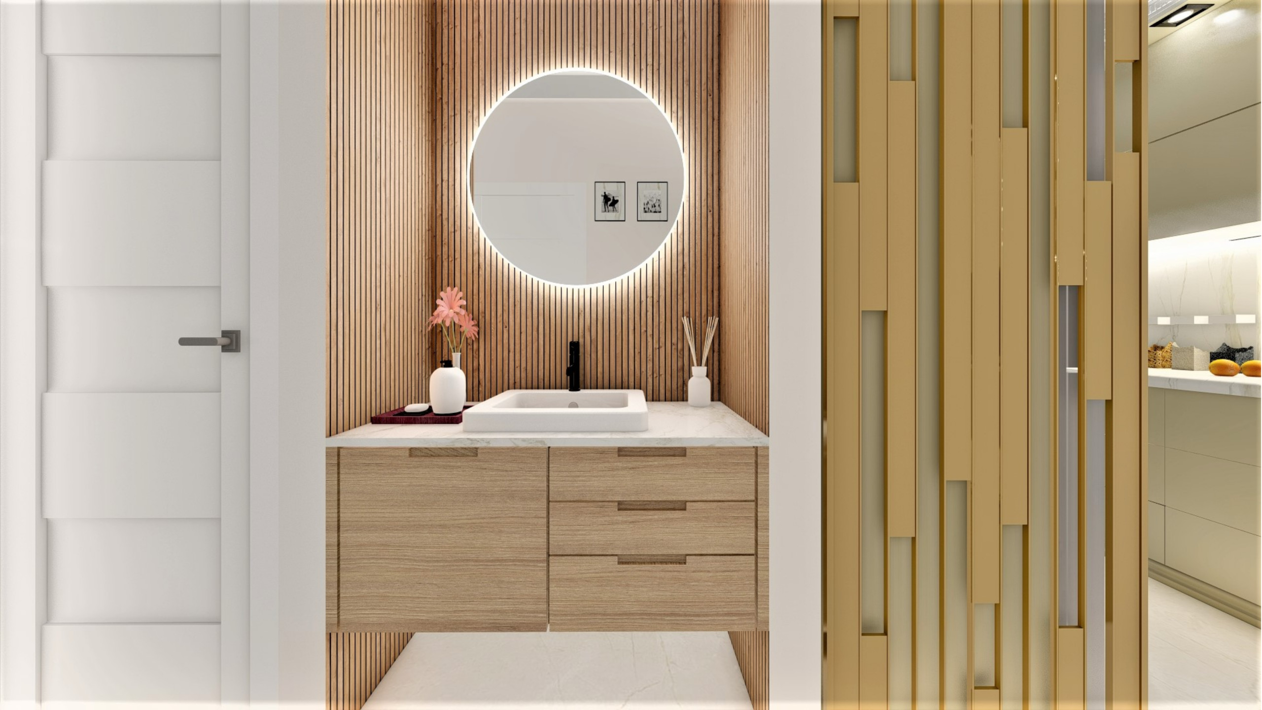 Contemporary Kitchen and Living Room with Chic Details in Farnham