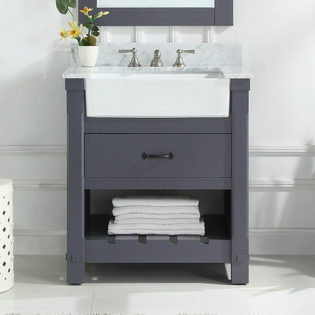 30" Charcoal Grey Bathroom Vanity Cabinet Set Marble Top and Sink, With ...