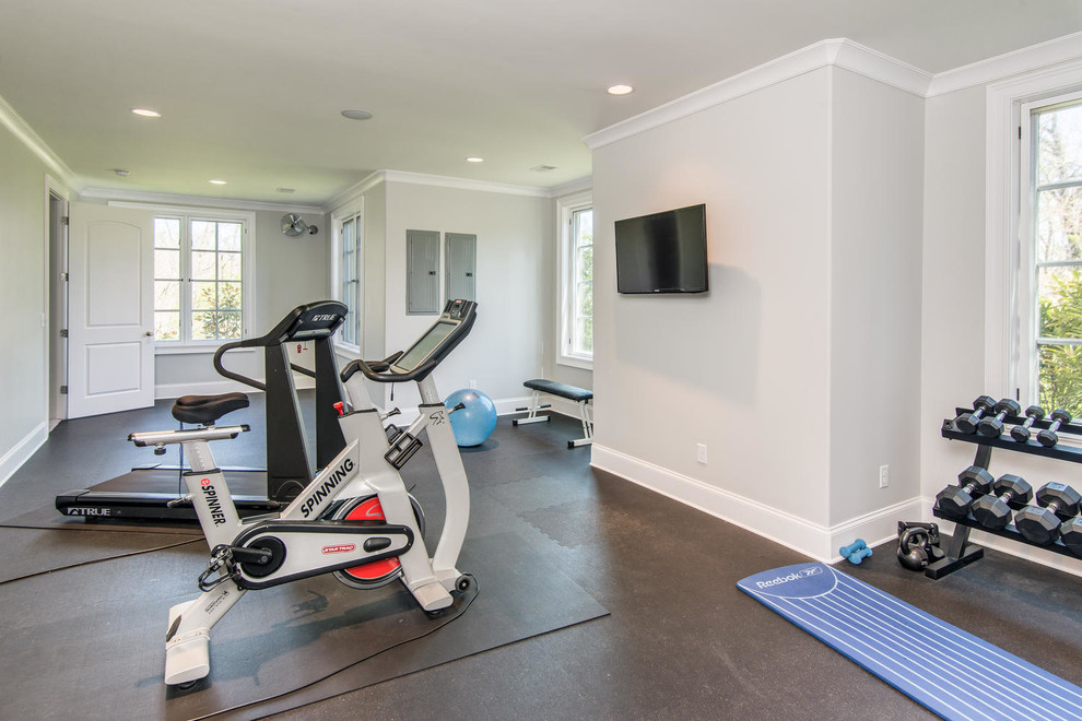 Design ideas for a transitional multipurpose gym in Nashville with grey walls.
