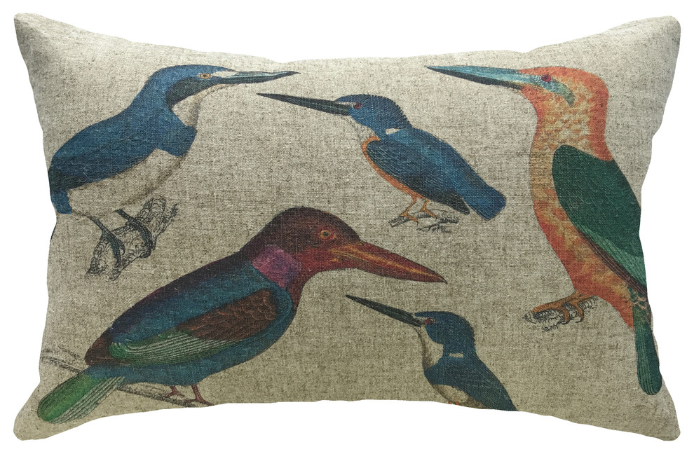 Birds Linen Pillow, 18" x 12" Contemporary Decorative Pillows by
