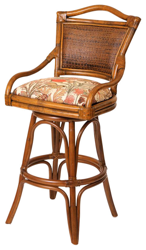 Serengeti 24" Swivel Barstool In Sienna With Submarino Tropical