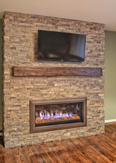 Stacked stone linear fireplace - Contemporary - Living Room - New York ...