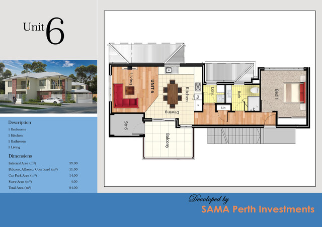 3D Coloured Floorplan moderne