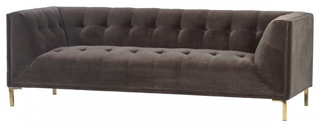 87 Long Norma Sofa Br Legs Black Velvet Upholstery Traditional Sleek