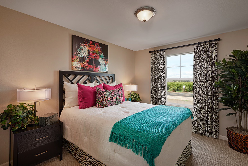 Inspiration for a transitional guest carpeted and beige floor bedroom remodel with beige walls