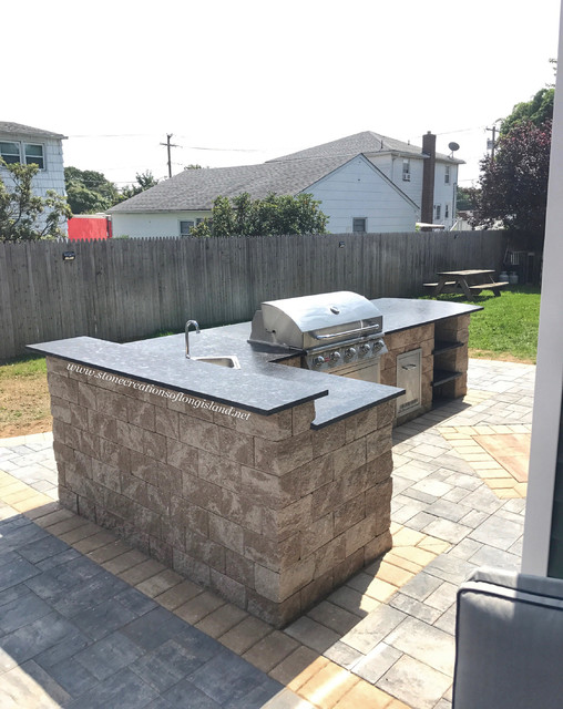 Outdoor Paver Patio With Kitchen And Firepit West Babylon Ny