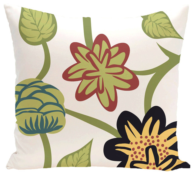 Tropical Floral, Floral Print Pillow, Navy Blue, 16"x16"