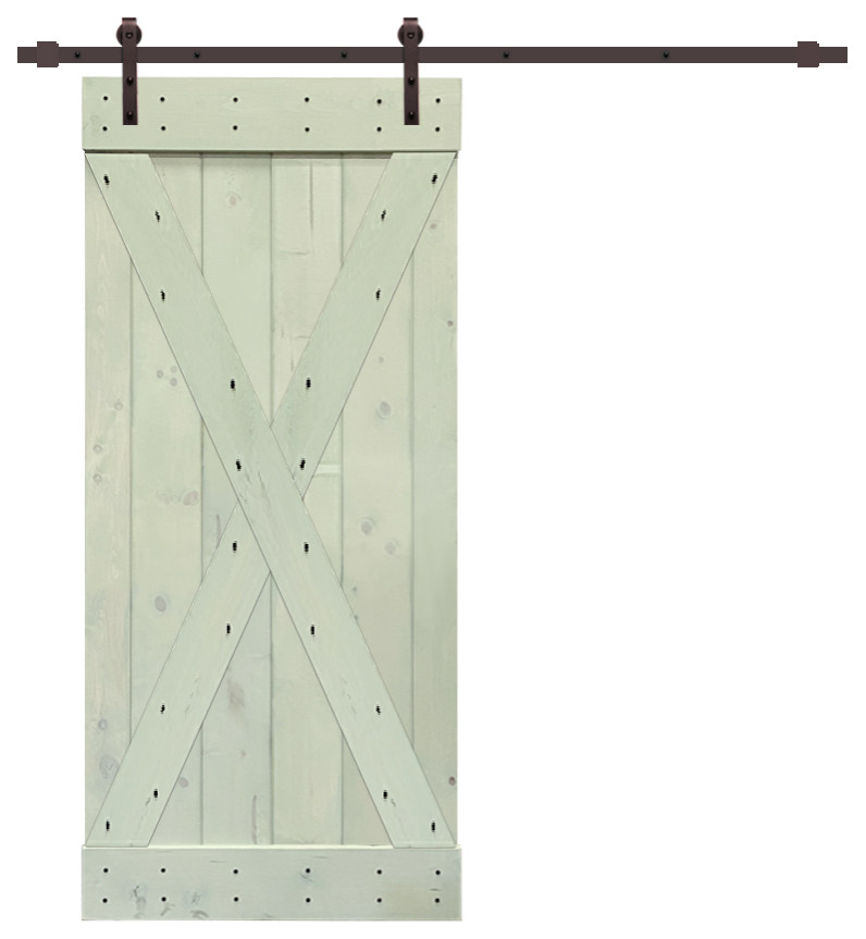 TMS X Series Barn Door With Sliding Hardware Kit, Sage Green, 38"x84"