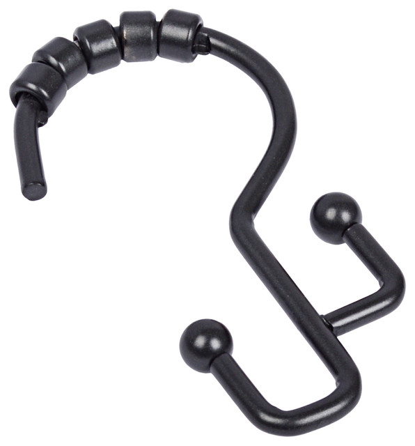 Utopia Alley Double Roller Shower Hook, Black Traditional Shower