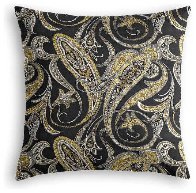 Gold and Black Paisley Throw Pillow Traditional Decorative Pillows