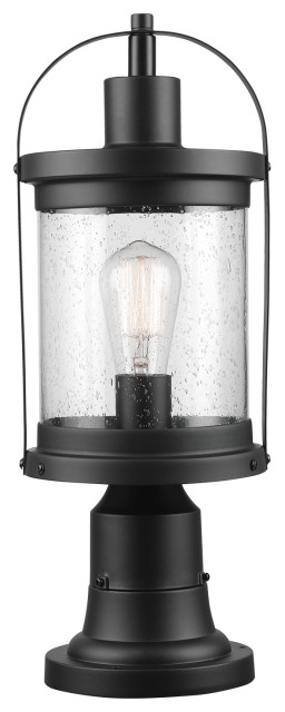 Zeke 1-Light Matte Black Outdoor Lamp Post Light Fixture with Seeded Glass Shade