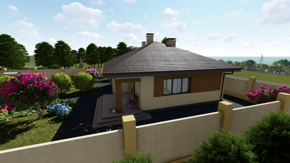 Одноэтажный дом с беседкой