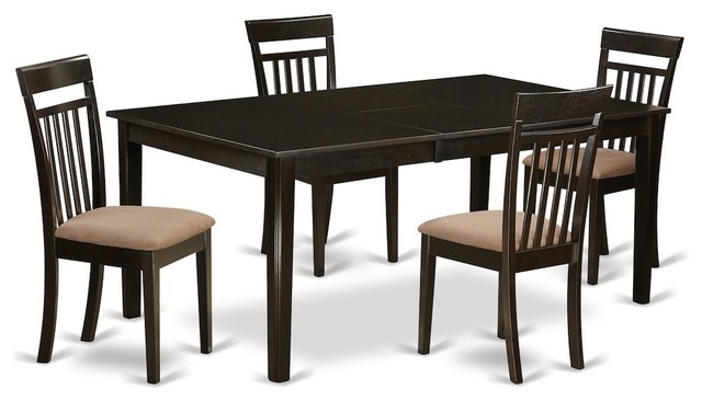 5-Piece Formal Dining Room Set, Dinette Table Featuring Leaf And 4 Dining Chairs