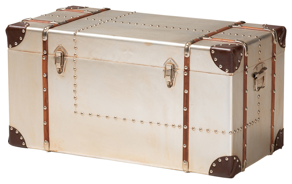 Lucas French Industrial Silver Metal Storage Trunk