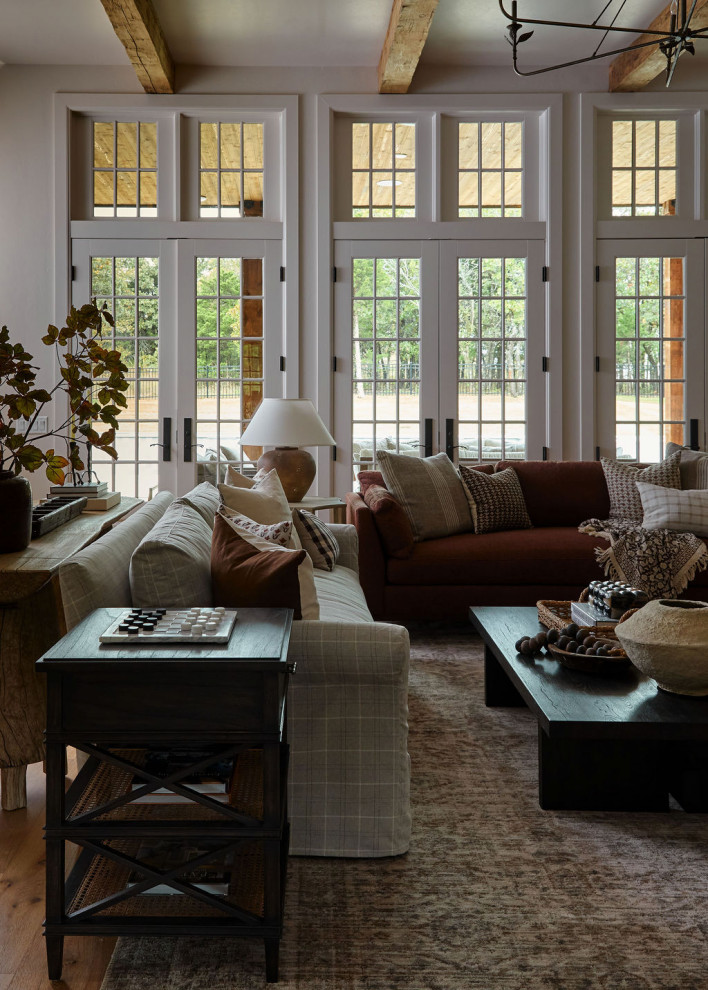 Rustic Refined - Inspiration for a farmhouse living room remodel in Oklahoma City