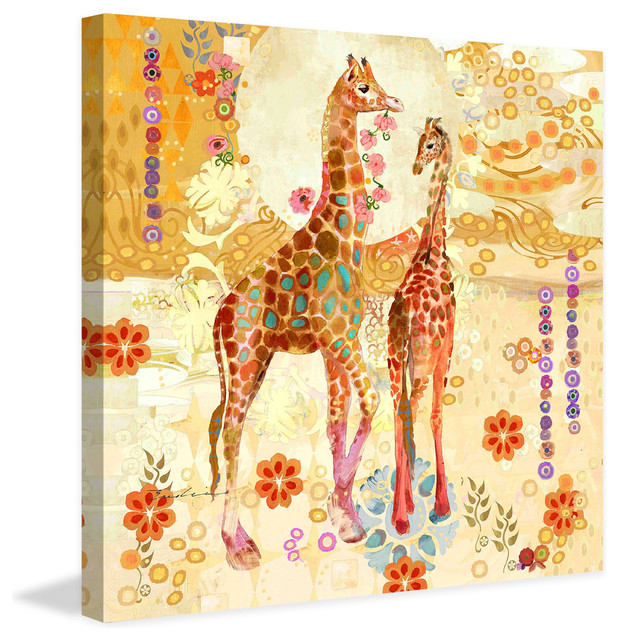 "Giraffes" Painting Print on Canvas by Evelia, 18"x18" Eclectic